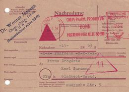 Nachnahme - Werner Janssen Bonn - 1954 - Chem. Pharm. Produkte - Meckenheimer Allee - Aktenlochung - Pharmacy