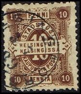HELSINGFORS STADSPOST. 1884. 10 PENNIA. 11½ X 11½. HELSINGFORS 3 7 1889. () - JF362621 - Local Post Stamps
