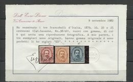 REGNO 1879 UMBERTO I 10 CENT.  NUOVO GOMMA ORIGINALE  PROVENIENTE DA UN CERTIFICATO DIENA - Neufs