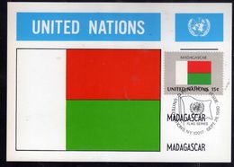 UNITED NATIONS NEW YORK ONU UN UNO 1980 FLAGS MADAGASCAR FDC MAXI CARD CARTOLINA MAXIMUM - Tarjetas – Máxima