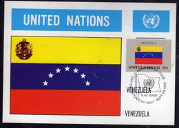UNITED NATIONS NEW YORK ONU UN UNO 26 9 1980 FLAGS VENEZUELA FDC MAXI CARD CARTOLINA MAXIMUM - Cartes-maximum