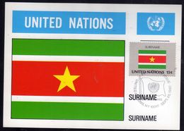 UNITED NATIONS NEW YORK ONU UN UNO 26 9 1980 FLAGS SURINAME FDC MAXI CARD CARTOLINA MAXIMUM - Tarjetas – Máxima