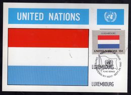 UNITED NATIONS NEW YORK ONU UN UNO 26 9 1980 FLAGS LUXEMBOURG LUSSEMBURGO FDC MAXI CARD CARTOLINA MAXIMUM - Cartes-maximum