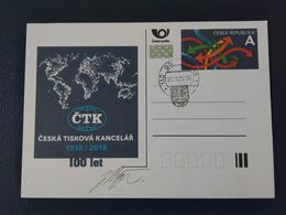 Tchéquie 2018 CDV184 Entier Carte Postale Officielle CTK Agence De Presse Nationale Tchèque Autographe Dédicacé - Lettres & Documents