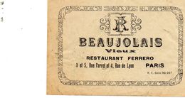 Ancienne étiquette De Vin Vieux Beaujolais. Restaurant Ferrero Paris. Années 50. - Beaujolais