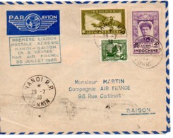 ENVELOPPE  PAR AVION  1ere LIAISON POSTALE AERIENNE HANOI SAIGON  30 Juillet 1938     AIR FRANCE      VOIR LES SCANS - Briefe U. Dokumente