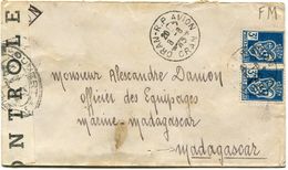 ALGERIE LETTRE PAR AVION CENSUREE  DEPART ORAN AVION 8-6-45 ORAN POUR MADAGASCAR - Covers & Documents