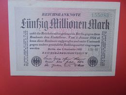 Reichsbanknote 50 MILLIONEN MARK 1923 VARIANTE PAPIER CLAIR SANS (N°)+6 CHIFFRES CIRCULER (B.16) - 50 Millionen Mark
