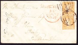 1857 Kleiner Brief Aus Melbourne Nach Shirley, Southampton. Bedarfsspuren. 2x 6 P Marken, 1 Angeschnitten - Lettres & Documents