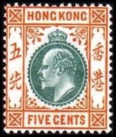 1904-1907. HONG KONG. Edward VII FIVE CENTS. Hinged. (Michel 78) - JF364484 - Unused Stamps