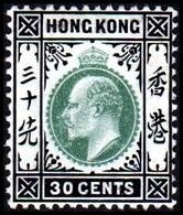 1904-1907. HONG KONG. Edward VII 30 CENTS. Hinged. (Michel 84) - JF364491 - Unused Stamps