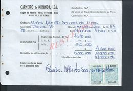 DOCUMENT COMMERCIAL 1989 DE CARNEIRO & MIRANDA GIAO VILA DO CONDE SUR TIMBRES FISCAUX DU PORTUGAL : - Lettres & Documents