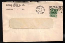 CANADA Scott # 107 On Cover - National Refining Company Corner Ad - Small Tears - Postgeschiedenis