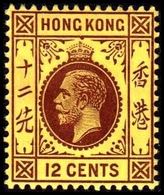 1912. HONG KONG. Georg V 12 CENTS. Reverse Yellow. Hinged. (Michel 104x) - JF364505 - Ongebruikt