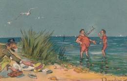 Donadini Artist Signed Image Men At Beach Clothes Stolen C1900s Vintage Postcard - Donadini, Antonio