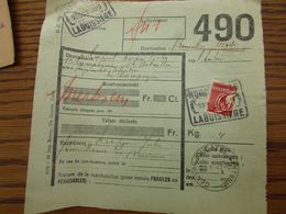 Timbre Du CHEMIN DE FER Coupé En 2 Sur 2documents  (colis Du Soldat En 1939-40). LA BUISSIERE Et AMPSIN - Nord Belge