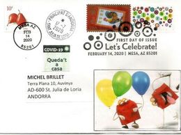 LET'S CELEBRATE 14TH FEB.2020 Mesa_AZ. (USA) COVID19 Letter Sent To Andorra,w/prevention Sticker STAY HOME - 2011-...