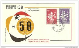 BELGIQUE FDC 17/4/1957 EXPOSITION UNIVERSELLE BRUXELLES BRUSSEL 1958 WERELDTENTOONSTELLING - 2 Scans - - 1951-1960