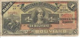 BOLÍVIA PS211b 1 BOLIVIANO 1892 FINE BCO. NACIONAL DE BOLIVIA SCARCE - Bolivien
