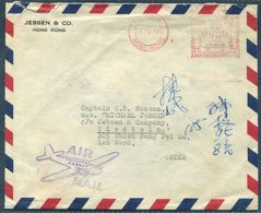 1956 H.K. Jebsen & Co.Victoria Franking Machine Airmail Cover - Captain Hansen, M.S. MICHAEL JEBSEN Ship, Tientsin China - Covers & Documents