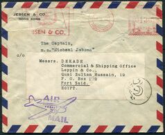 1956 Jebsen & Co. Franking Machine Airmail Cover - Capt. Hansen, M.S. MICHEAL JEBSEN Ship,Port Said Egypt, Mackerel Fish - Cartas & Documentos