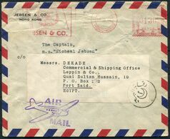 1956 Jebsen & Co. Franking Machine Airmail Cover - Capt. Hansen, M.S. MICHEAL JEBSEN Ship,Port Said Egypt, Mackerel Fish - Brieven En Documenten