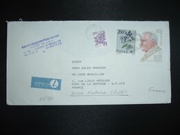 LETTRE Pour La FRANCE TP PAPE JEAN PAUL II 1000 Zt + FLEURS 200 Zt + DZIKA ROZA 500 Zt OBL. 90 12 17 WARSZAWA - Covers & Documents