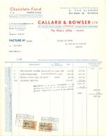 Factuur Facture - Chocolats Flord Geneve - Callard & Bowser London - Van Glabeke Waterloo 1955 - Alimentaire