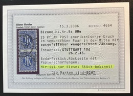 Bizone 1945 Mi 9z Umw UNIKAT Abart MITTE UNGEZÄHNT 25 Pf AM POST Hettler BPP(Allierte Besetzung Germany US A.M.G Issue - Used