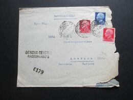 Italien 1938 Einschreiben Stempel L2 Genova Centro Raccomandate Nach Ansbach Insgesamt 8 Stempel!! - Insured