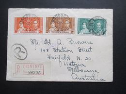 Trinidad & Tobago Coronation 1937 Einschreiben Klebezettel Registered U. Stempel Woodbrock Insgesamt 10 Stempel!! - Trinidad En Tobago (...-1961)