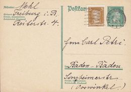 Deutsches Reich Uprated (Goethe) Postal Stationery Ganzsache Entier 5 Pf. Schiller FREIBURG (Breisgau) To BADEN-BADEN - Postkarten