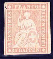 1854/62 15 Rp Rosa Ungebrauchte Strubel Marke Voll Unten Lupenrandig Mit Kleinem Bogenrand Rechts. Postfrisch Ohne Falz. - Unused Stamps