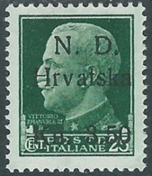 1944 OCCUPAZIONE CROATA SEBENICO E SPALATO 3,50 SU 25 CENT MH * - RB37-4 - Kroatische Bes.: Sebenico & Spalato