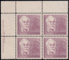 Canada 1963 MNH Sc #410 5c Sir Casimir Gzowski Plate #1 UL - Plate Number & Inscriptions