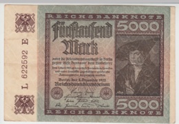 (D1027) Geldschein Reichsbanknote, 5.000 Mark 1922 - Autres & Non Classés