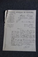 Facture Ancienne - PARIS, Marc CORNU, Entreprise Générale De Clotures - 1900 – 1949