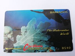 BARBADOS   $40-  Gpt Magnetic     BAR-9C  9CBDC    UNDERWATER   NO LOGO         Very Fine Used  Card  ** 2877** - Barbades