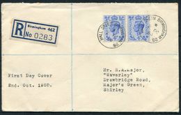 1950 GB Hall Street, Birmingham Registered 4d Light Ultramarine Definitive First Day Cover - Major's Green, Shirley - ....-1951 Pre Elizabeth II