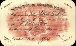 ! Eintrittskarte Houston Lodge, 1904, USA, Texas, Ticket - Houston