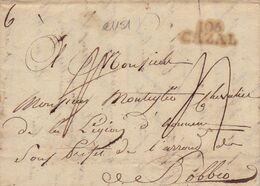 21151# LETTRE 106 CAZAL DEPARTEMENT CONQUIS MARENGO CASALE 1809 Pour BOBIO VOGHERA Italie ITALIA - 1792-1815: Conquered Departments