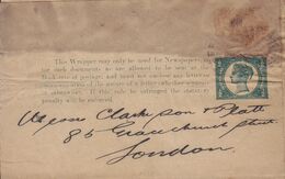 Queensland (Uprated) Postal Stationery Ganzsache Entier Victoria HALF PENNY Wrapper Streifband Bande Journal LONDON - Lettres & Documents