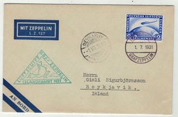 Allemagne // Deutschland // Poste Aérienne // Vol Zeppelin Pour Reykjavik  (Island) Le 1.7.1931 - Otros & Sin Clasificación