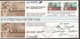 Carte Souvenir 450è Ann Voyage De Jacques Cartier Emission Commune Canada - France - Autres & Non Classés