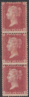 Great Britain 1857 MH Sc #20 1p Victoria, Red Brown Perf 14 Vertical Strip Of 3 - Neufs