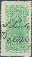 Brazil Brasile,Revenue Stamp Tasse Taxes,Fiscal MINISTRY OF NATIONAL TREASURY,1,000 Reis Used - Service