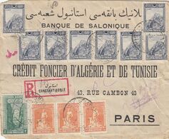 COVER FRONT. 26 5 25. TURKEY. BANQUE DE SALONIQUE. REGISTERED CONSTANTINOPLE STAMBOUL TO PARIS   / 2 - Storia Postale