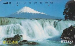 Téécarte JAPON / NTT 290-177 A - MONT FUJI & Cascade  - Waterfall & Mountain JAPAN Phonecard - Volcanos