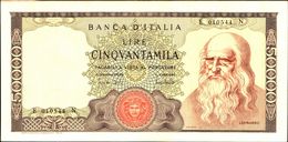 19969) BANCONOTA DA 50000 LIRE BANCA D'ITALIA LEONARDO DA VINCI SENZA FIBRILLE 19/07/19-vedi Foto - 50000 Lire