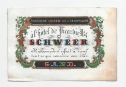 1 Carte Porcelaine  A L'Hotel De Picardie Schweer Marchand Horloges D'Allemagne Gand Lith.Hemelsoet Afm.:14x 9,5 Cm - Cartes Porcelaine